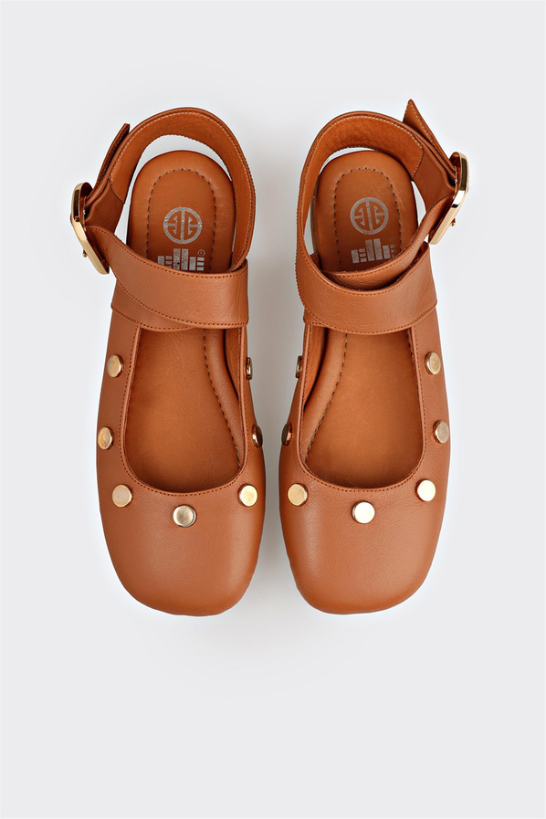 Taba deri simli kadın babet, ofis stili için - Elle Shoes