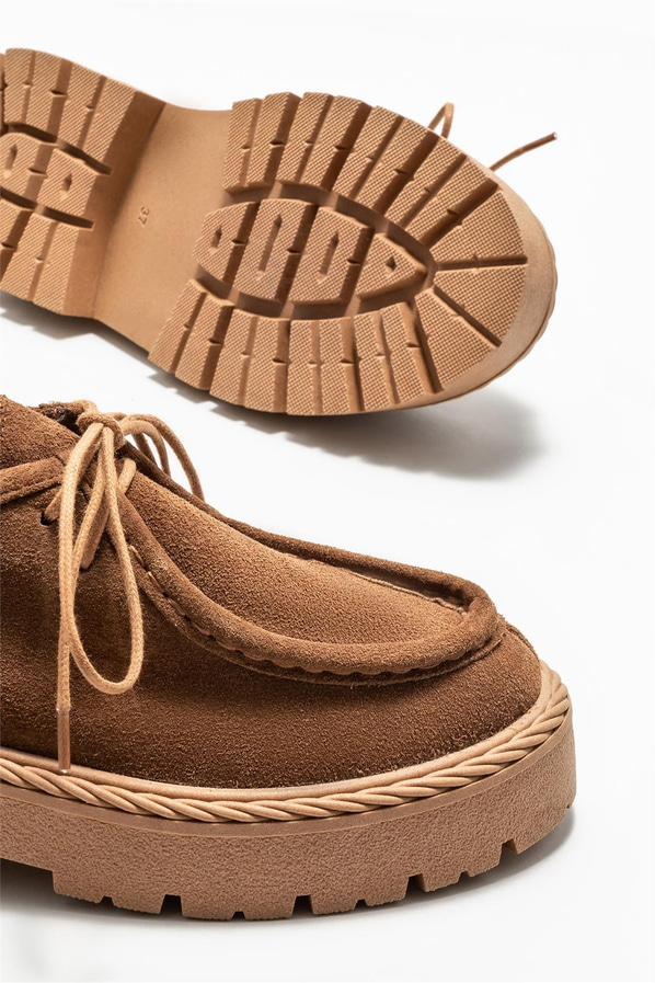 Taba deri kadın ayakkabı, günlük kullanım için - Elle Shoes