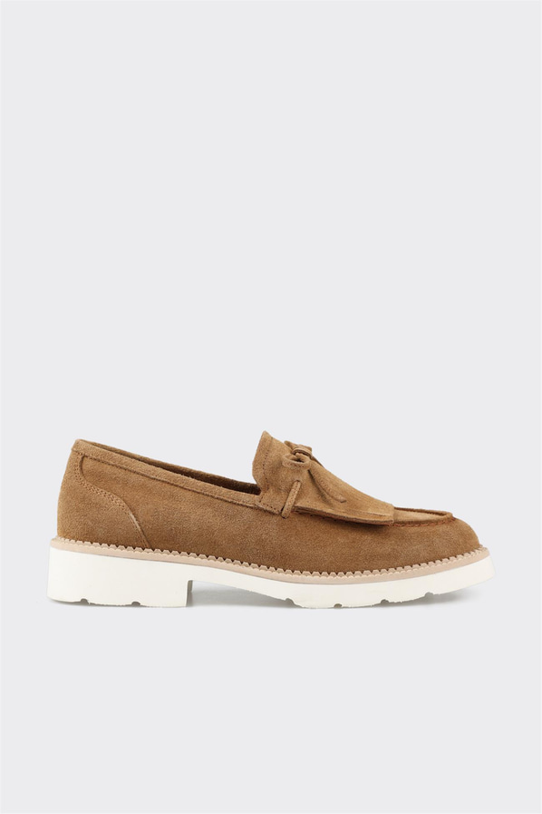 Taba deri kadın loafer, günlük kullanım için - Elle Shoes