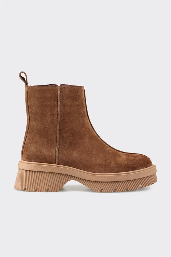 Taba deri ve süet kadın bot, rahat kullanım için - Elle Shoes