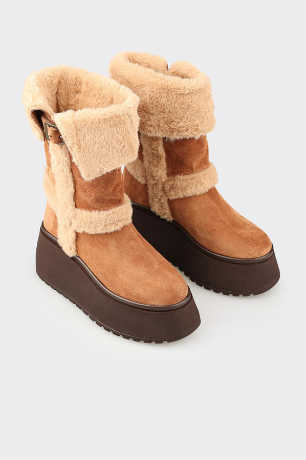Taba çok renkli deri ve süet platform tabanlı kadın bot, rahat kullanım için - Elle Shoes