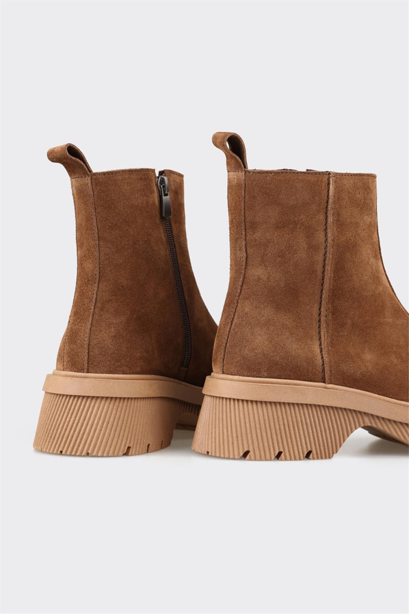 Taba deri ve süet kadın bot, rahat kullanım için - Elle Shoes