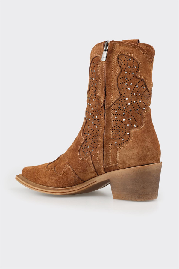 Taba deri ve süet kadın bot, günlük kullanım için - Elle Shoes