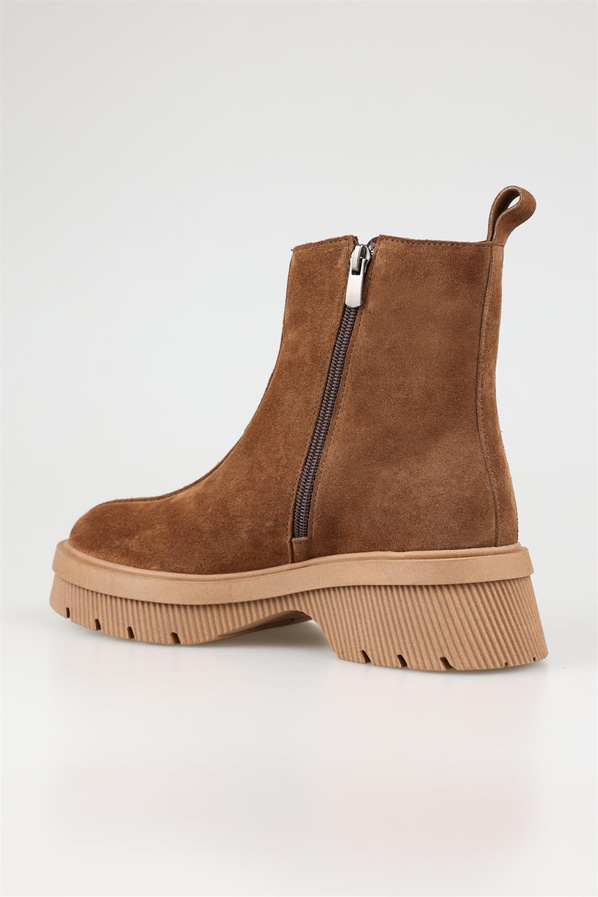 Taba deri ve süet kadın bot, rahat kullanım için - Elle Shoes