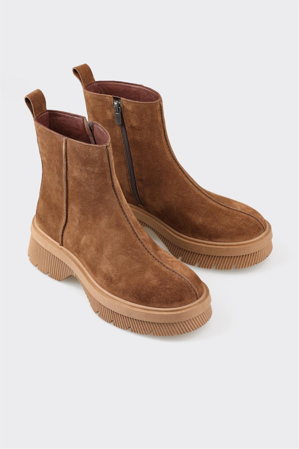Taba deri ve süet kadın bot, rahat kullanım için - Elle Shoes