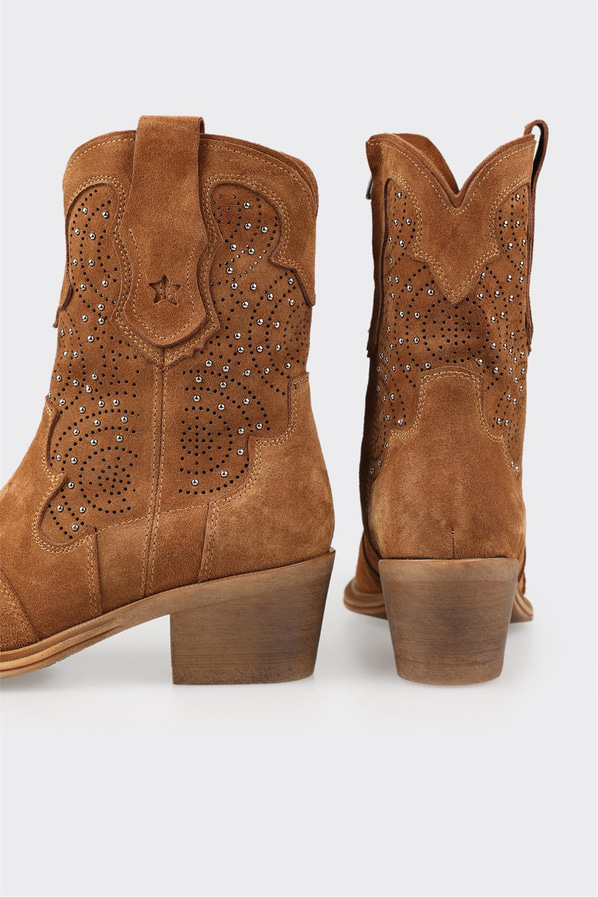 Taba deri ve süet kadın bot, günlük kullanım için - Elle Shoes