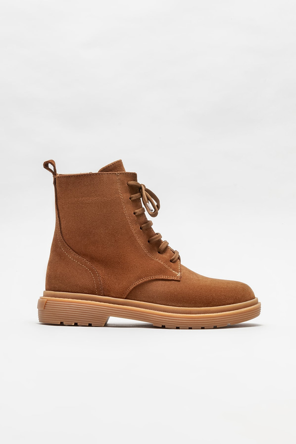Taba deri düz kadın bot, günlük kullanım için - Elle Shoes