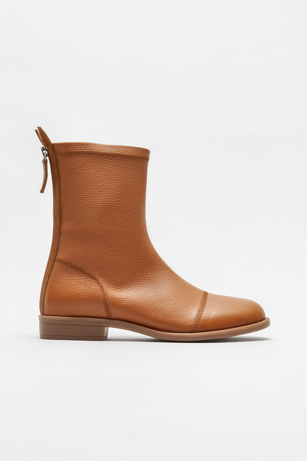 Taba deri düz kadın bot, günlük kullanım için - Elle Shoes