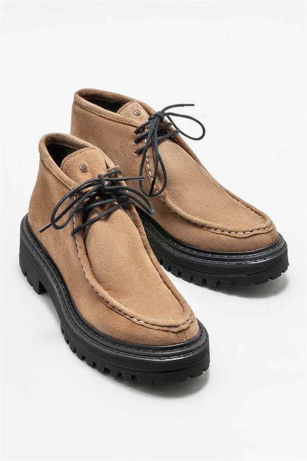 Taba deri düz kadın bot, günlük kullanım için - Elle Shoes