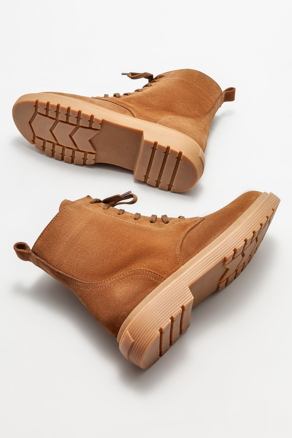 Taba deri düz kadın bot, günlük kullanım için - Elle Shoes