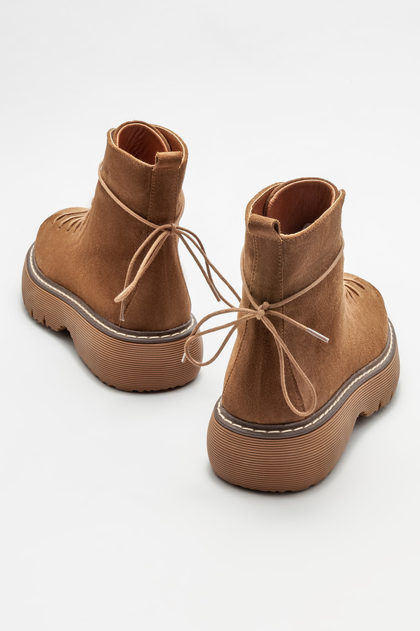 Taba deri düz kadın bot, günlük kullanım için - Elle Shoes