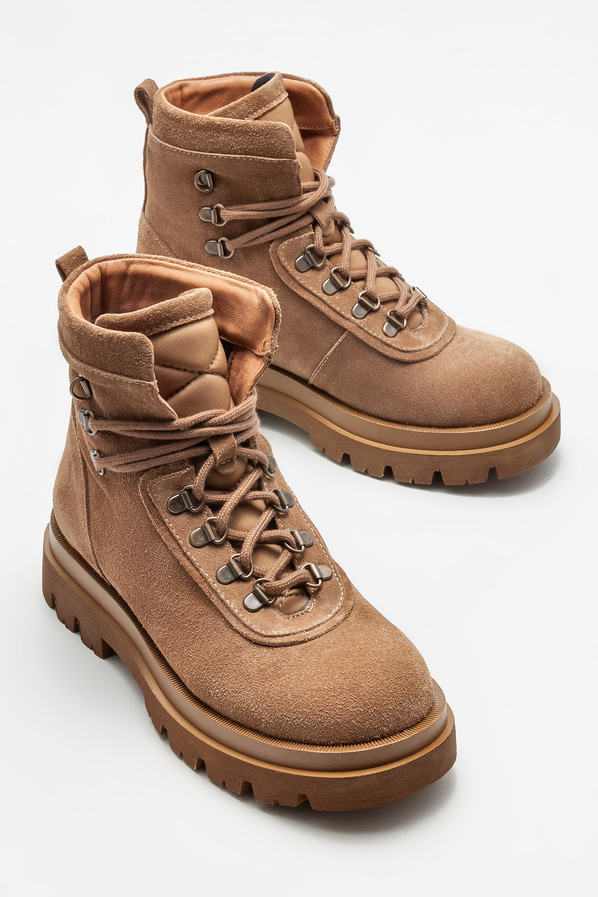 Taba deri düz kadın bot, günlük kullanım için - Elle Shoes