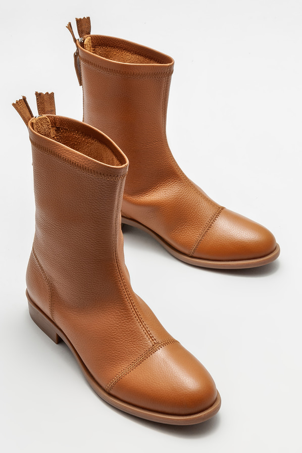 Taba deri düz kadın bot, günlük kullanım için - Elle Shoes