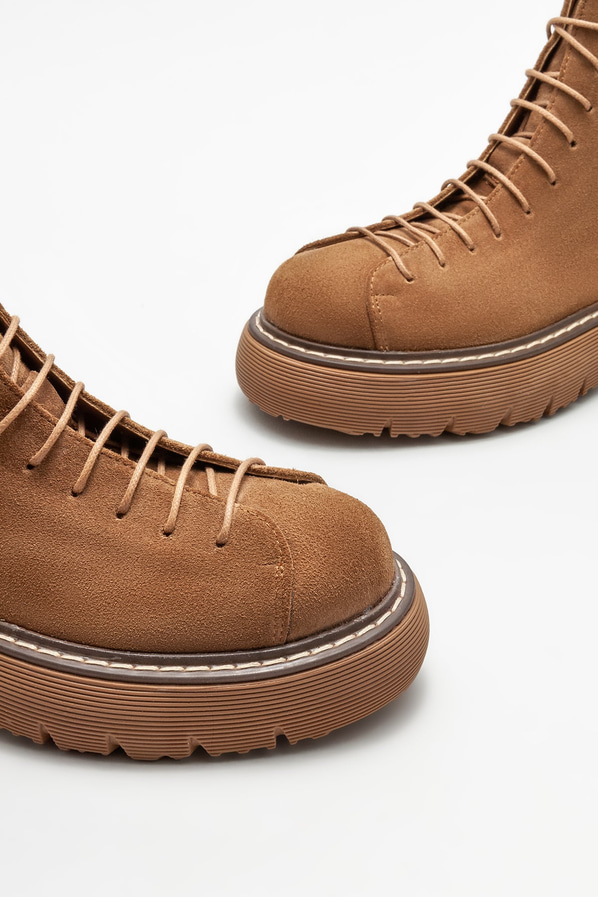 Taba deri düz kadın bot, günlük kullanım için - Elle Shoes