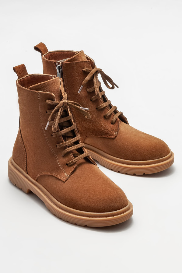 Taba deri düz kadın bot, günlük kullanım için - Elle Shoes