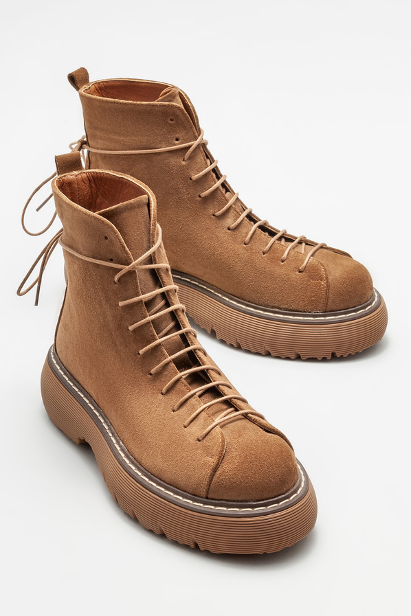 Taba deri düz kadın bot, günlük kullanım için - Elle Shoes