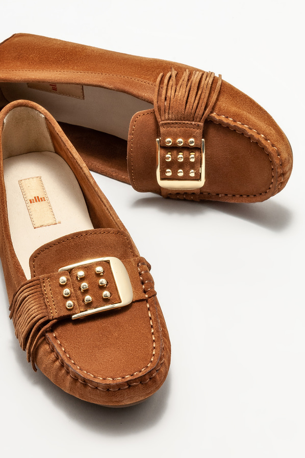 Taba deri kadın loafer, günlük kullanım için - Elle Shoes