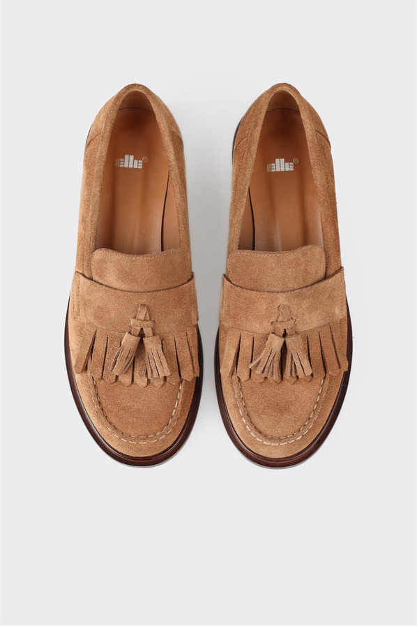 Taba deri kadın loafer, günlük kullanım için - Elle Shoes
