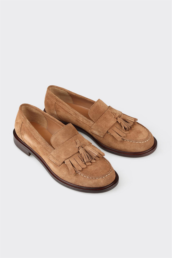 Taba deri kadın loafer, günlük kullanım için - Elle Shoes