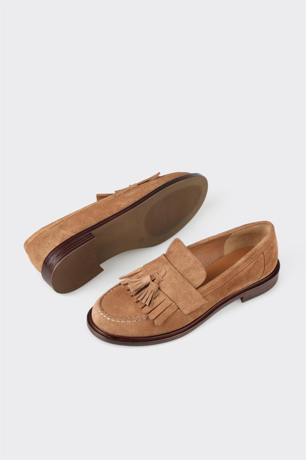 Taba deri kadın loafer, günlük kullanım için - Elle Shoes