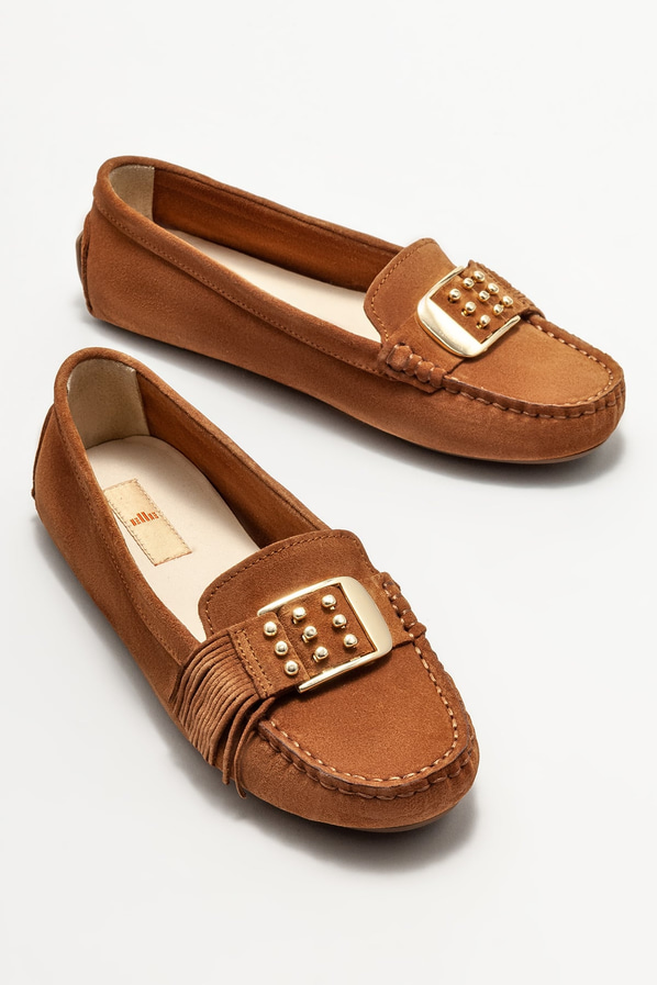 Taba deri kadın loafer, günlük kullanım için - Elle Shoes