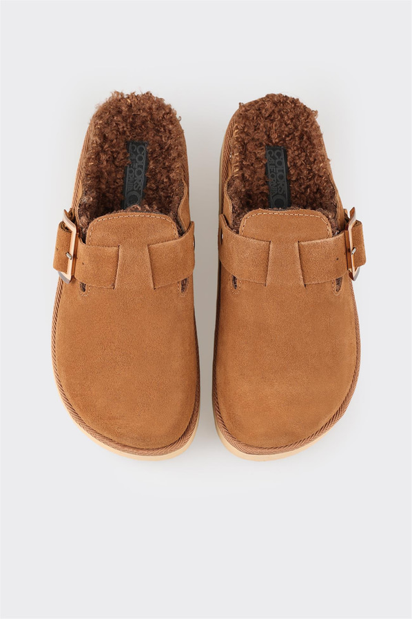 Taba deri düz yumuşak dokulu kadın terlik, rahat kullanım için - Elle Shoes