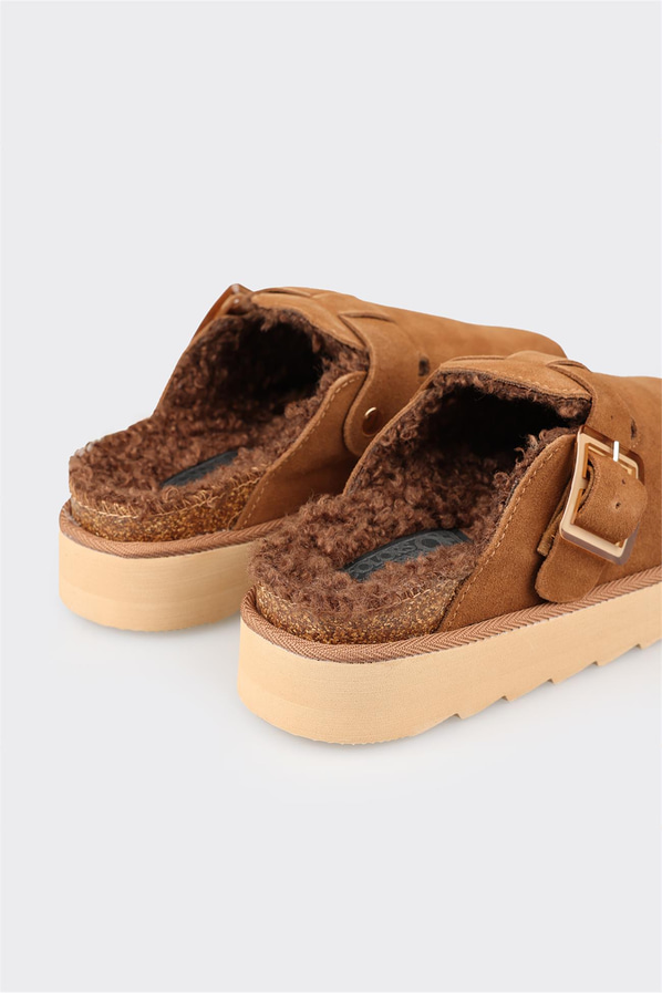 Taba deri düz yumuşak dokulu kadın terlik, rahat kullanım için - Elle Shoes