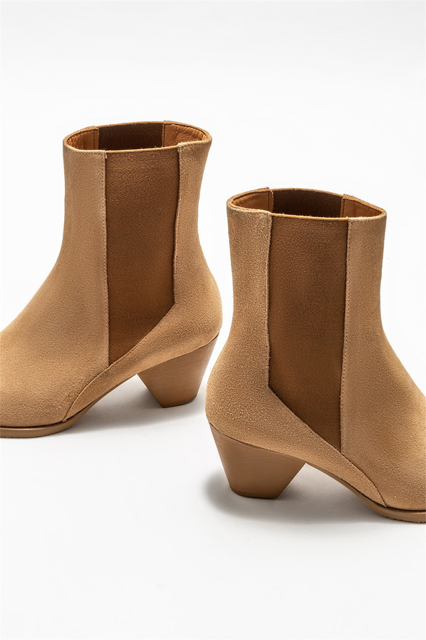 Taba deri kadın bot, klasik stil için - Elle Shoes