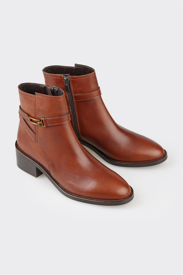 Taba deri kadın bot, klasik stil için - Elle Shoes