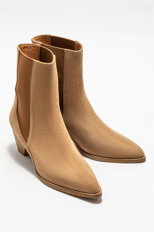 Taba deri kadın bot, klasik stil için - Elle Shoes