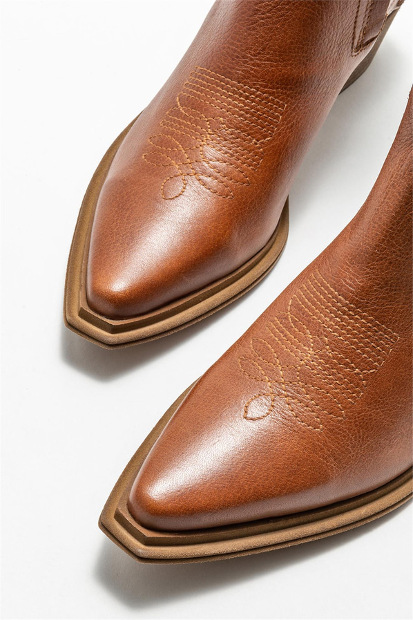 Taba deri kadın bot, klasik stil için - Elle Shoes