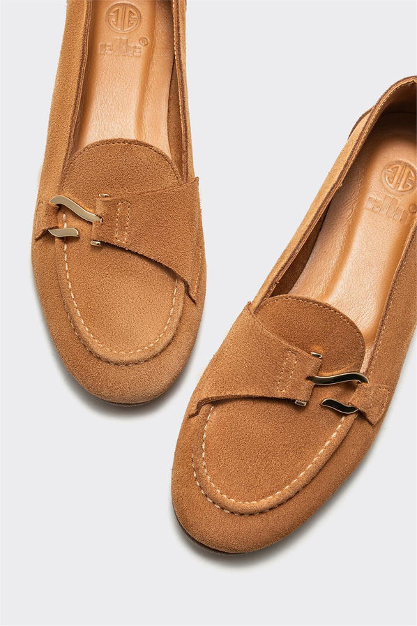 Taba deri kadın loafer - Elle Shoes