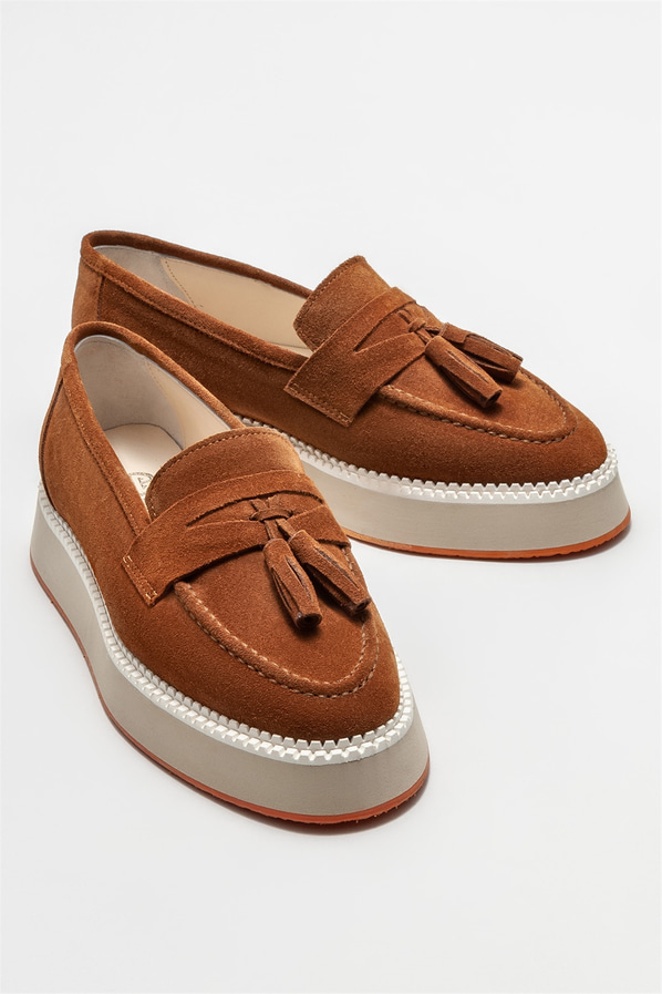 Taba deri kadın loafer - Elle Shoes