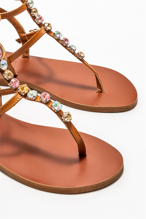 Taba deri kadın sandalet - Elle Shoes