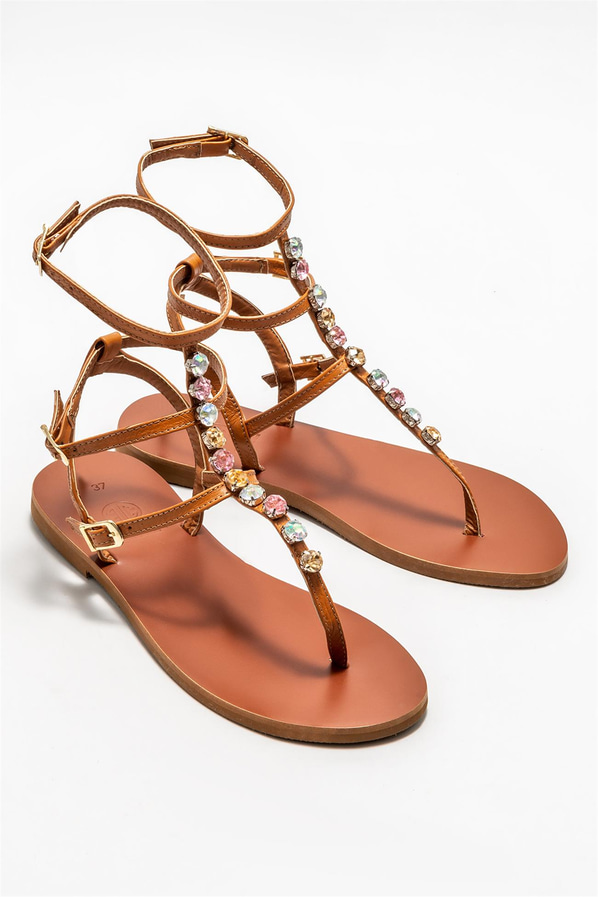 Taba deri kadın sandalet - Elle Shoes