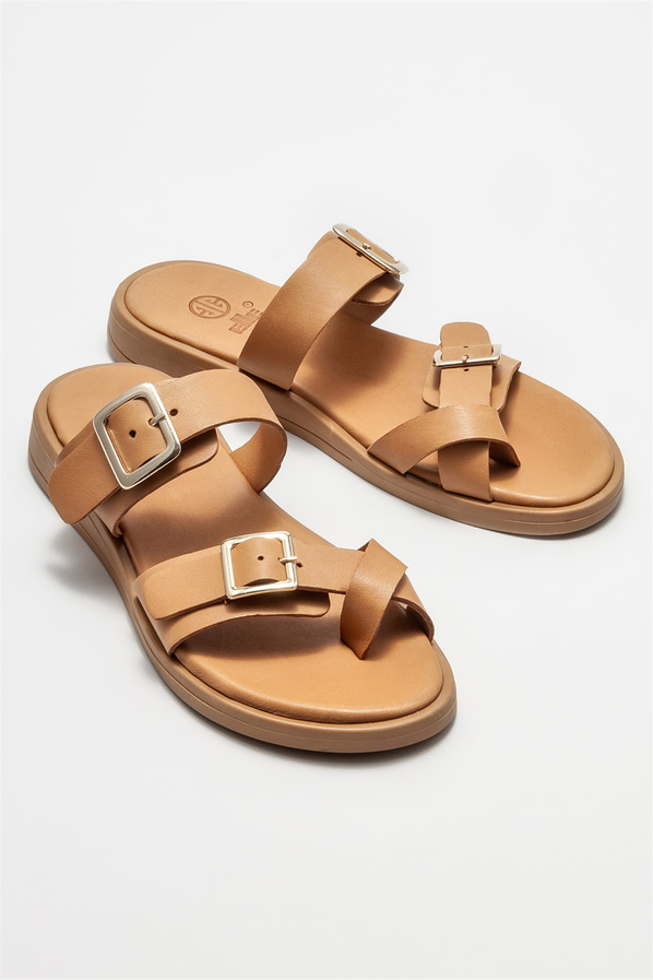 Taba deri kadın terlik - Elle Shoes