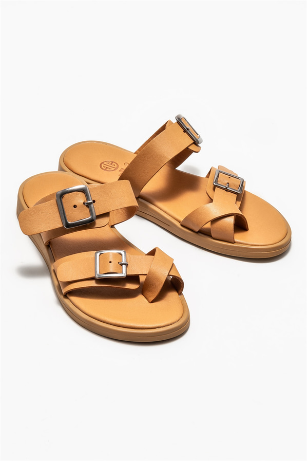 Taba deri kadın terlik - Elle Shoes