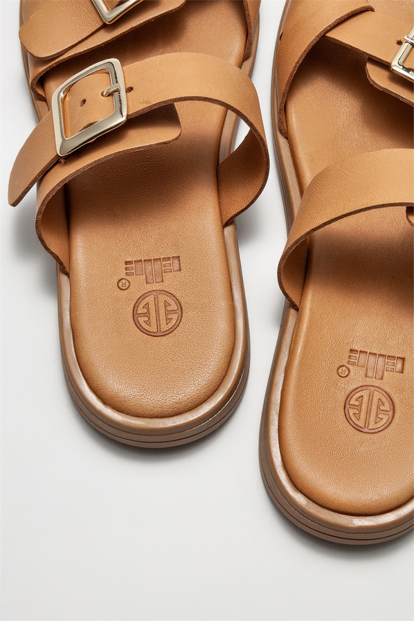 Taba deri kadın terlik - Elle Shoes
