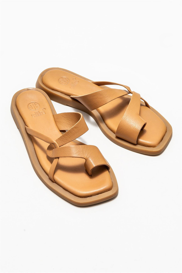 Taba deri kadın terlik - Elle Shoes