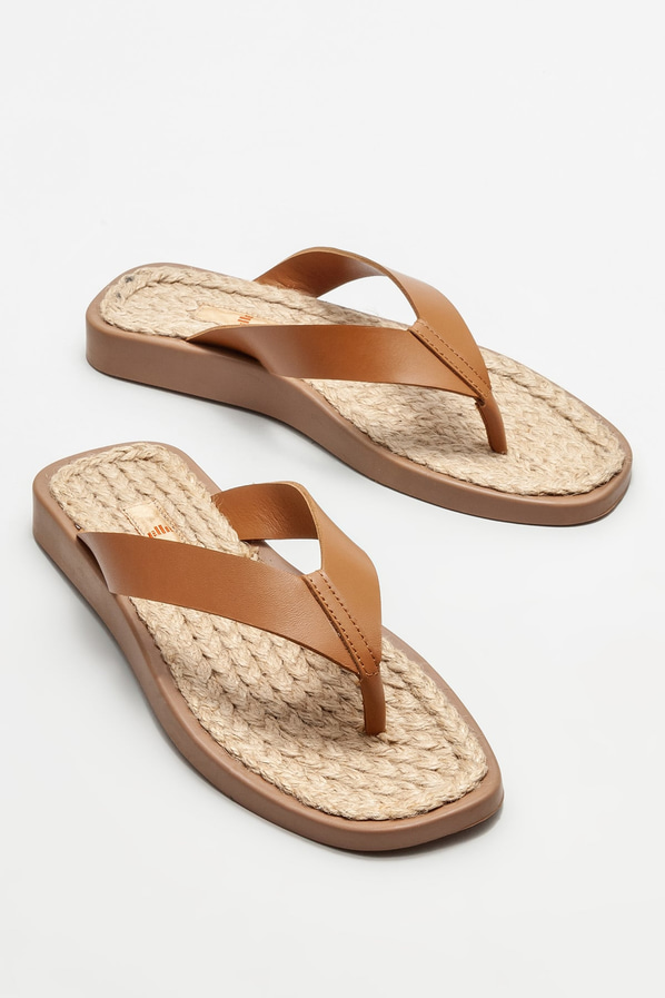Taba deri kadın terlik - Elle Shoes