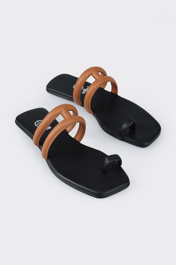 Taba deri kadın terlik - Elle Shoes
