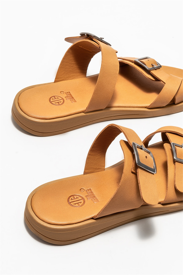 Taba deri kadın terlik - Elle Shoes