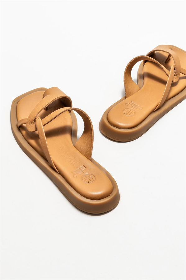 Taba deri kadın terlik - Elle Shoes