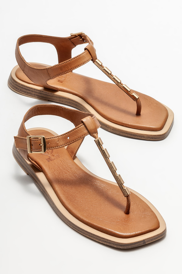 Taba deri kadın sandalet - Elle Shoes