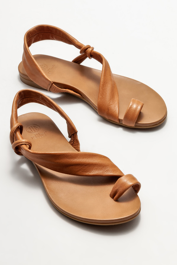 Taba deri kadın sandalet - Elle Shoes