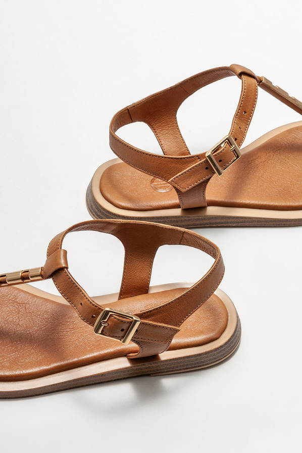 Taba deri kadın sandalet - Elle Shoes