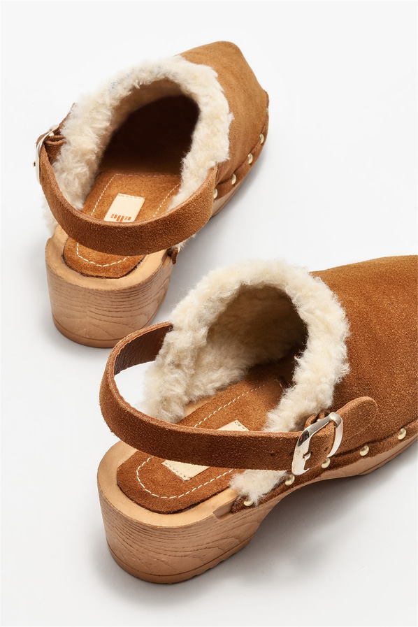 Taba deri kadın topuklu sandalet - Elle Shoes