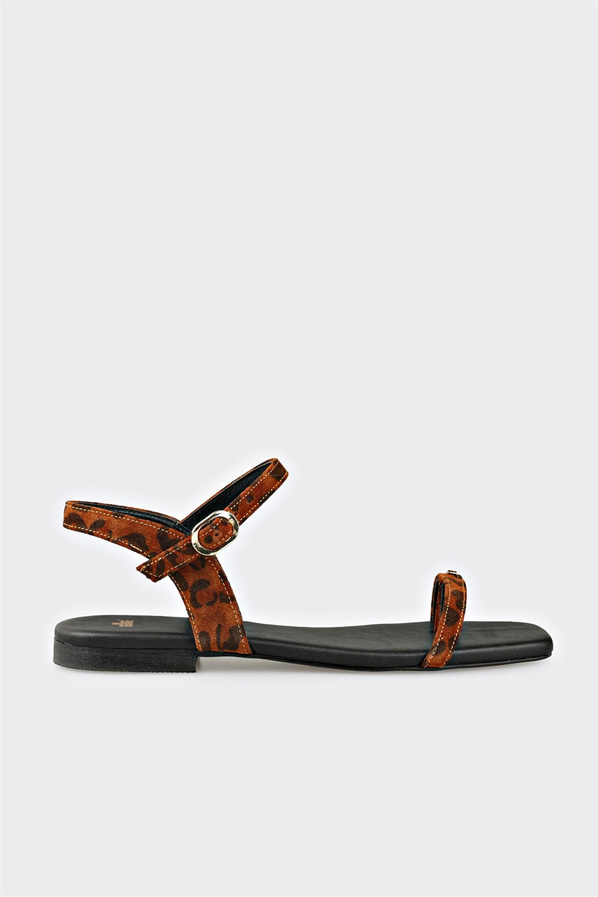 Taba deri örgü dokulu kadın düz sandalet - Elle Shoes