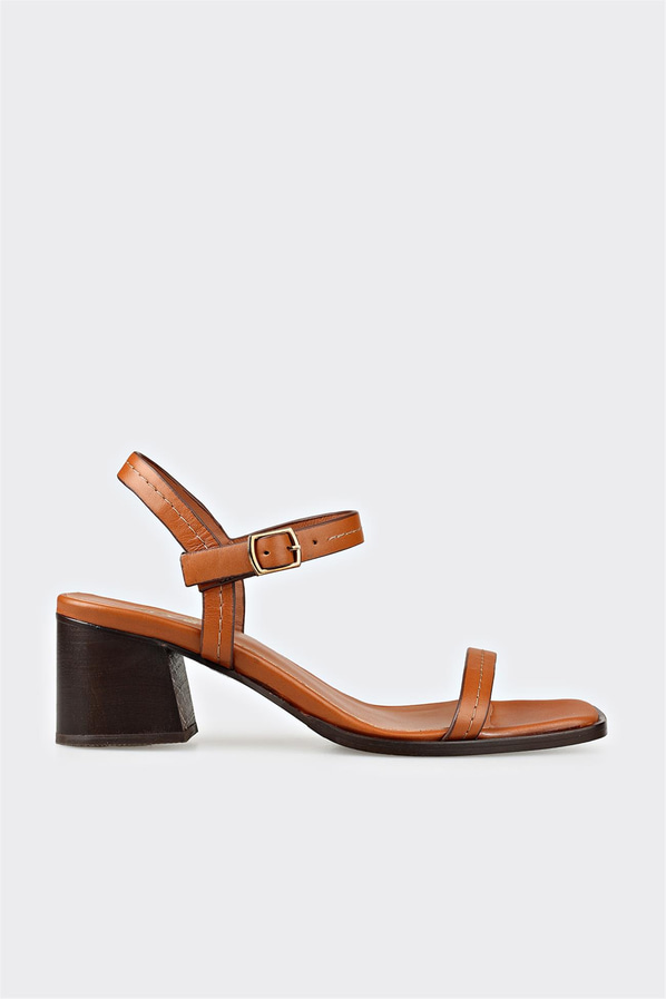Taba deri düz kadın topuklu sandalet, rahat kullanım için - Elle Shoes