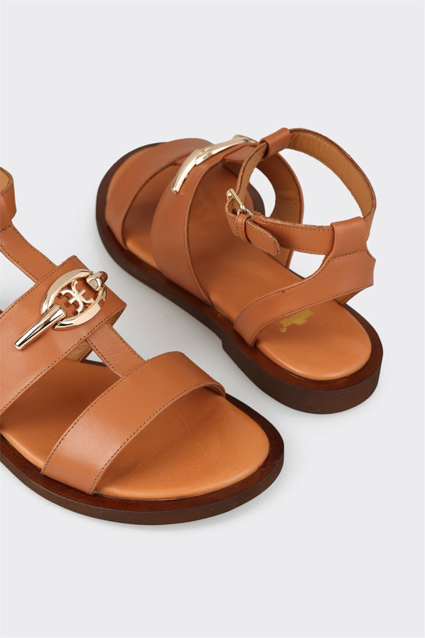 Taba deri örgü dokulu kadın düz sandalet, rahat kullanım için - Elle Shoes